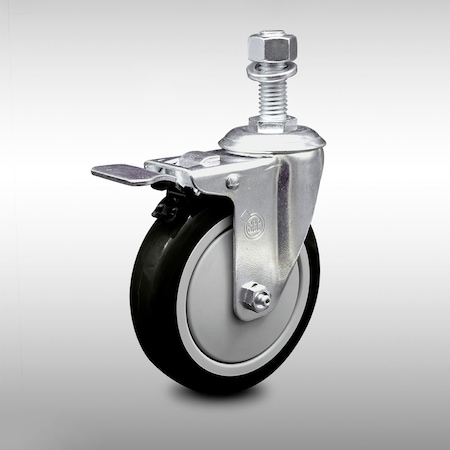 Service Caster 5 Inch SS Black Polyurethane 1/2 Inch Threaded Stem Caster with Total Lock Brake SCC-SSTSTTL20S514-PPUB-BLK-121315